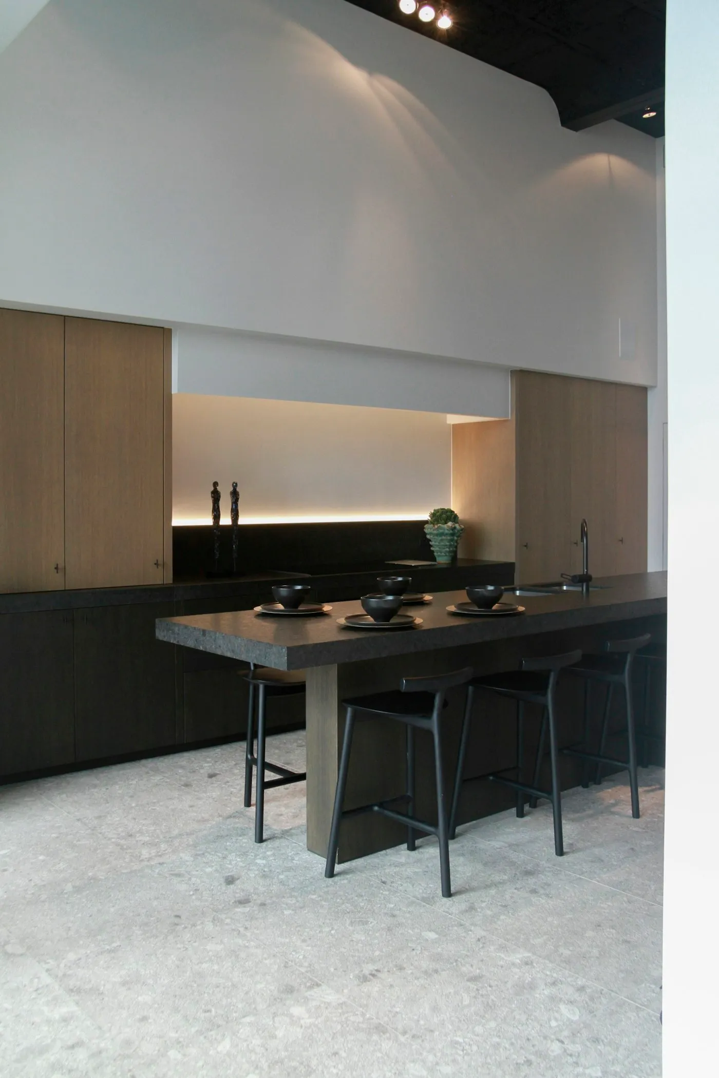 Kitchen with warm wooden cabinets